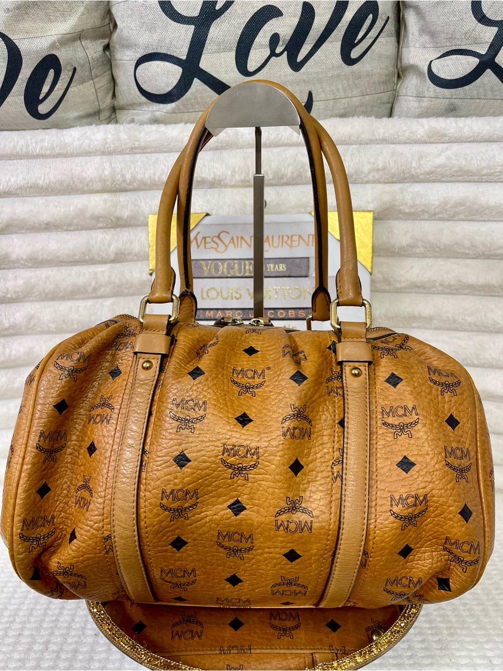 MCM Cognac Visetos Monogram Barrel Tote/Satchel Bag - Picture 3 of 15